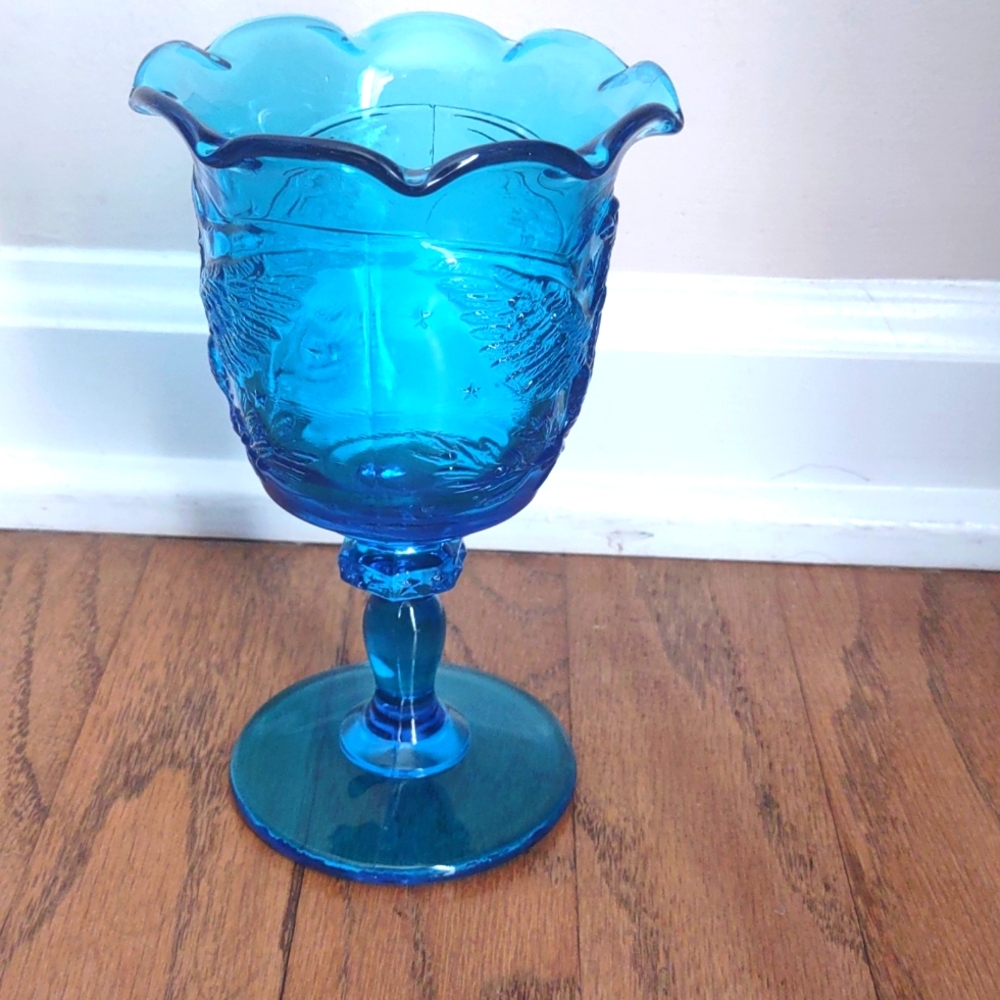 LE Smith Cobalt Blue American Eagle Stars Glass Goblet - Picture 3 of 8